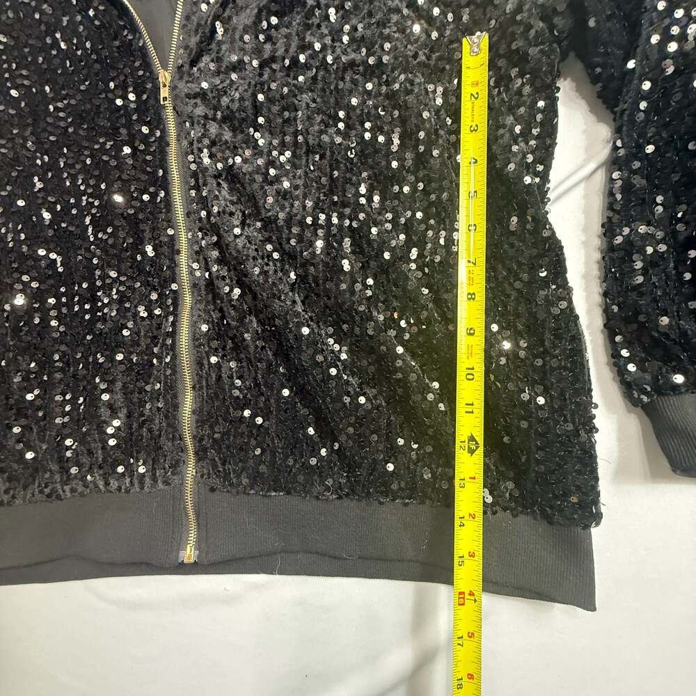 IN'VOLAND Women's Plus Size Sequin Bomber Jacket Black 20W - Picture 4 of 9